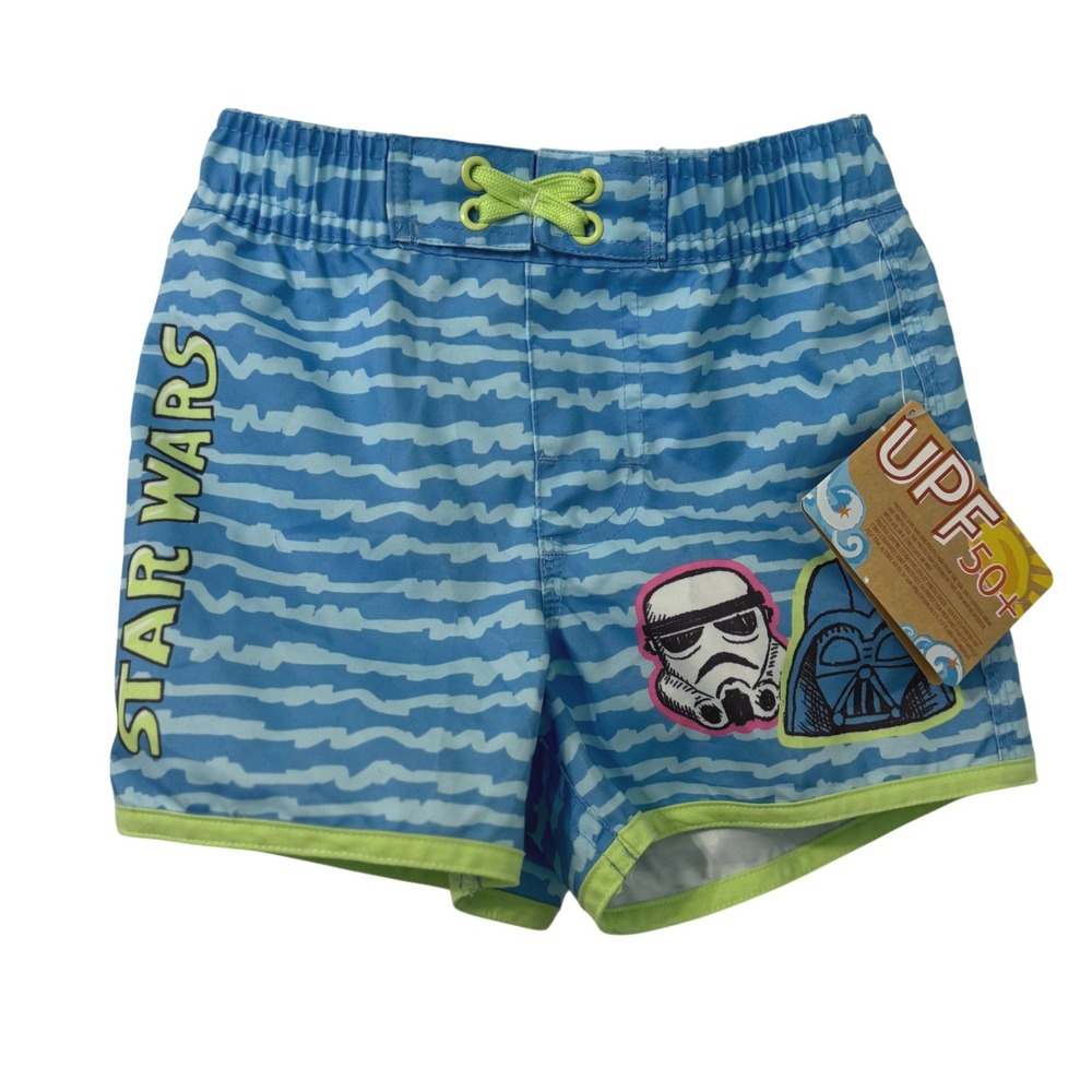 Star Wars Boys Blue Striped Swim Trunks Darth Vader Stormtrooper UPF 50+ Size 4